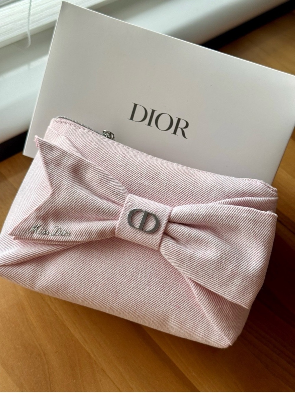 Dior Pink Bow Zip Cosmetic Pouch with CD Charm